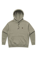 Women’s oversized Eucalyptus hoodie with small chocolate-brown paw embroidery on the left chest, AS Colour 4146