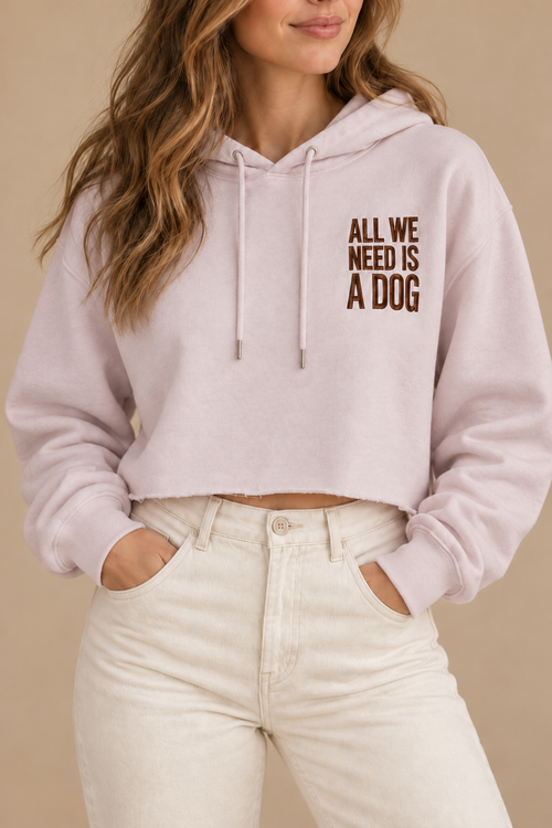 All We Need Is a Dog cropped hoodie — Blush supplier colour reference